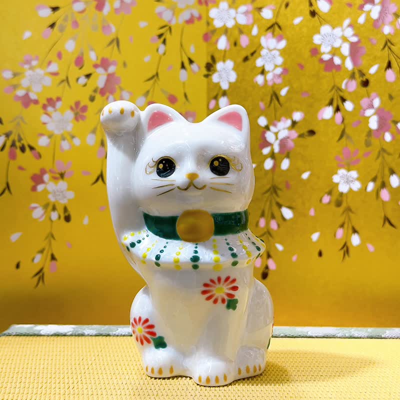【白华招福】日本清水烧招财猫 | 花结晶 - 白招福 - 摆饰 - 瓷 白色