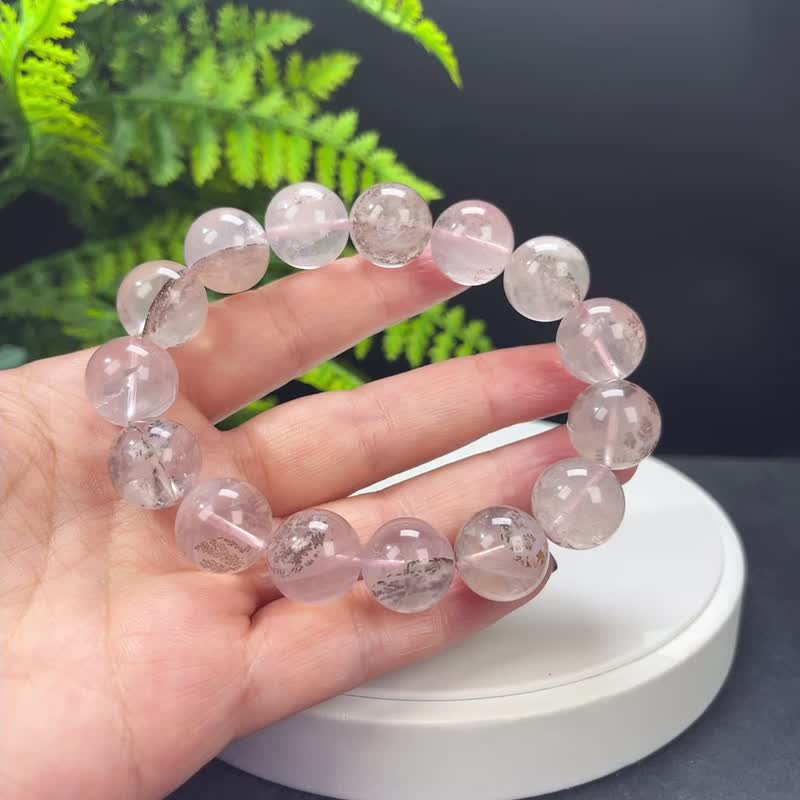 高品质仙女粉天然小树水晶手串 异象半盆发财树软锰矿手链 15.5mm - 手链/手环 - 水晶 粉红色