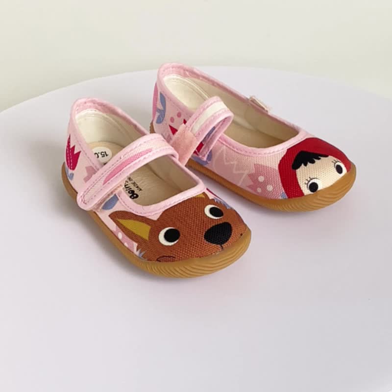 儿童娃娃鞋 童鞋 魔鬼毡 印花鞋 小红帽与大野狼 - 粉色郁金香 - 童装鞋 - 棉．麻 粉红色
