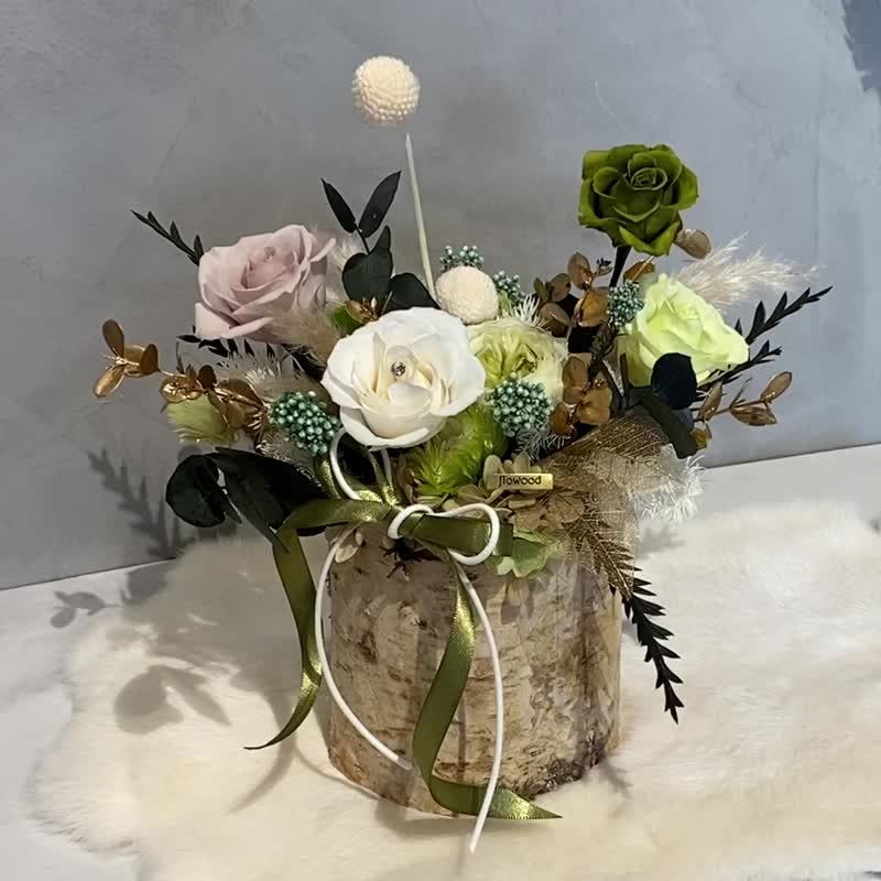 祝贺花礼 永生花 开幕 新居落成 绿金 (限台中) - 干燥花/捧花 - 植物．花 绿色