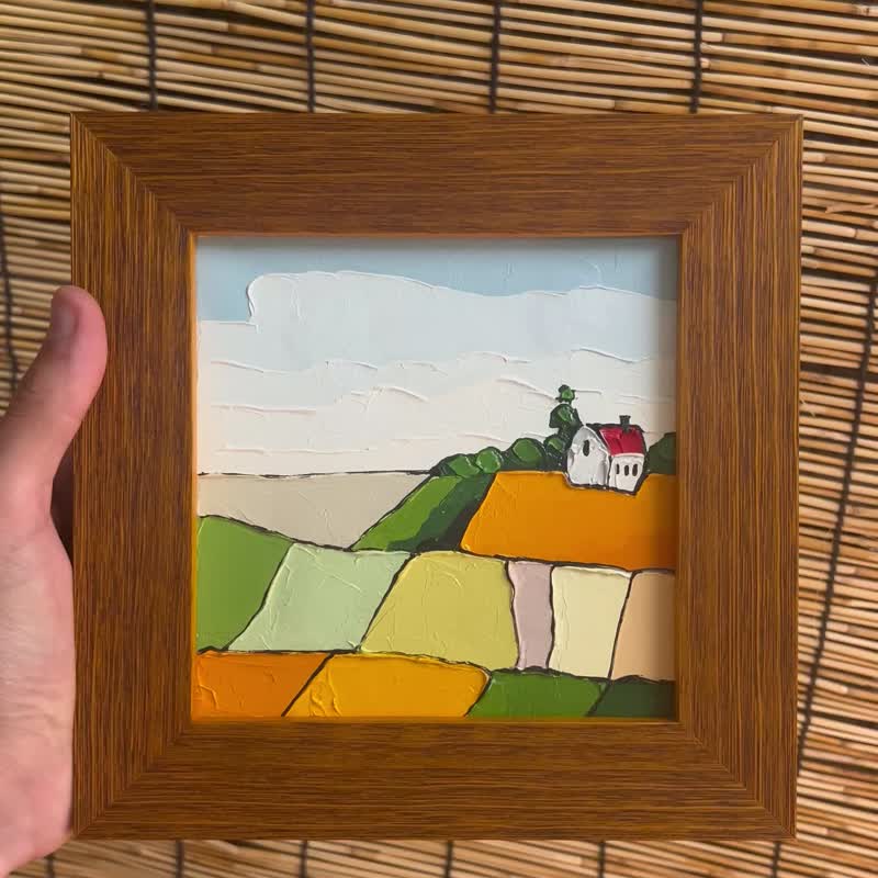原创油画 彩色田野与小屋 含实木画框 - 墙贴/壁贴 - 其他材质 