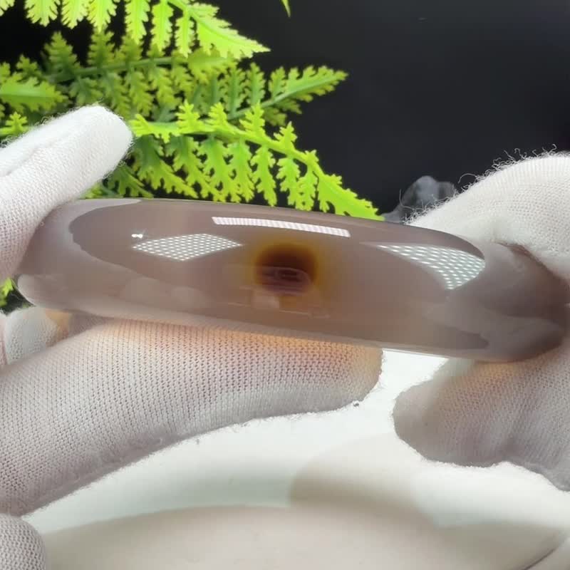 烟灰飘糖玛瑙手镯 高冰透起光胖圆条天眼 55mm - 手链/手环 - 半宝石 