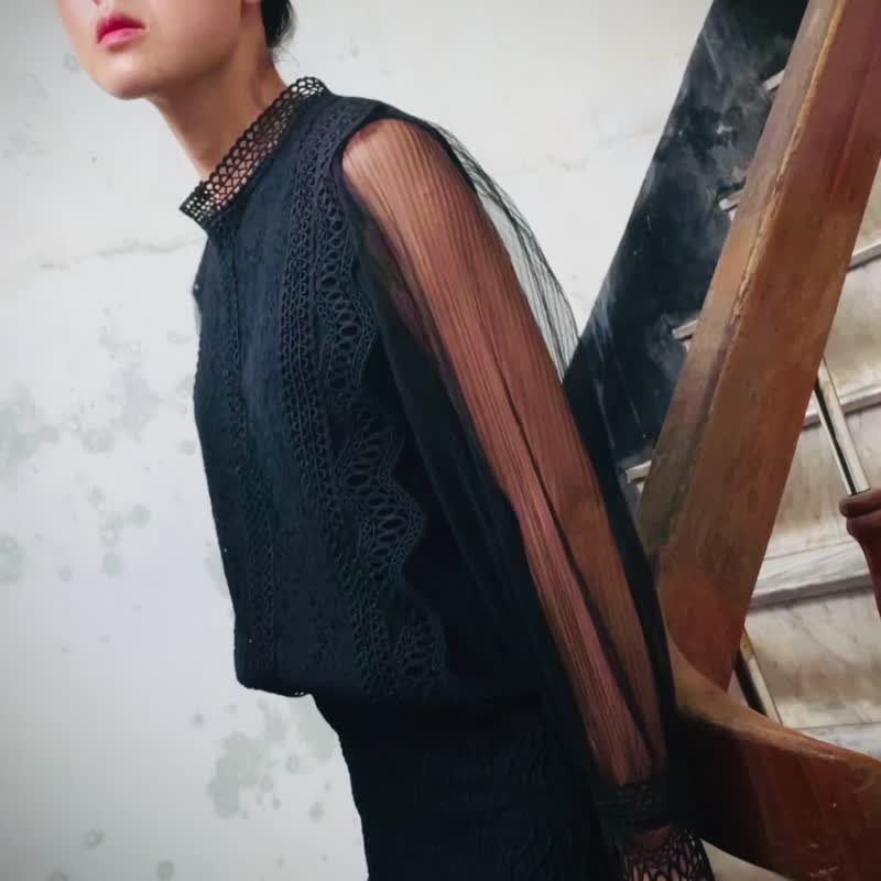 古董蕾丝拼接上衣【日本古董衣】永续是最奢华的精品 - 女装上衣 - 其他材质 黑色