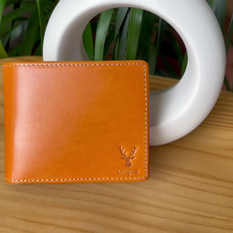 駝色植鞣牛皮短夹 真皮皮夹 男士錢包 男用短夾 免费刻字 客制化 - 皮夹/钱包 - 真皮 咖啡色