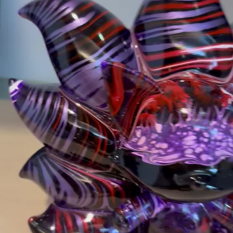 烟紫红九尾狐 流体公仔 立体摆件 玩具 收藏品 生日礼物 - 摆饰 - 树脂 