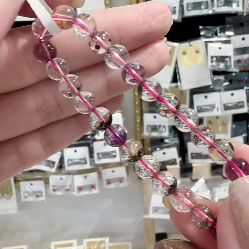 小精品透体彩超七6.5mm11.51g大片云母片彼岸花手珠三轮骨干水晶 - 手链/手环 - 水晶 多色