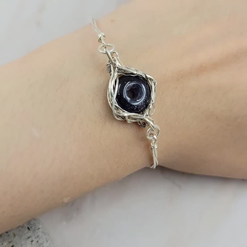 太阳堇青 平安扣 999纯银 手工绕线 手链 - 手链/手环 - 水晶 
