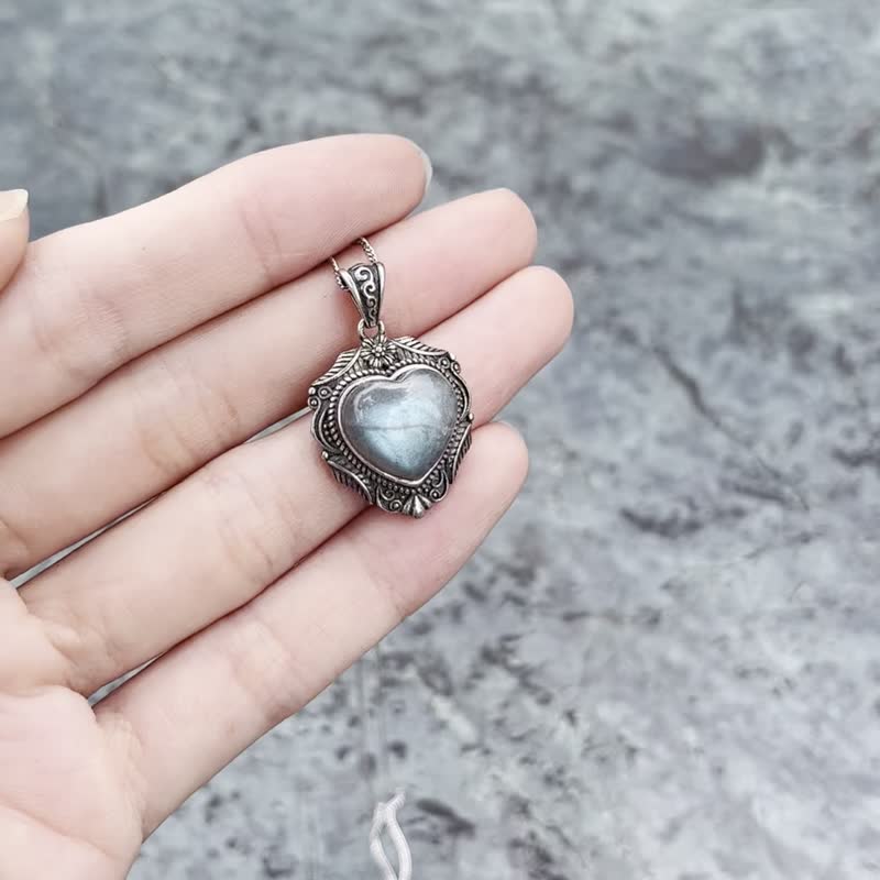 喜迎瑶 925银 拉长石 爱心项链 项链 蓝拉长石 复古风 民族风 - 项链 - 水晶 蓝色
