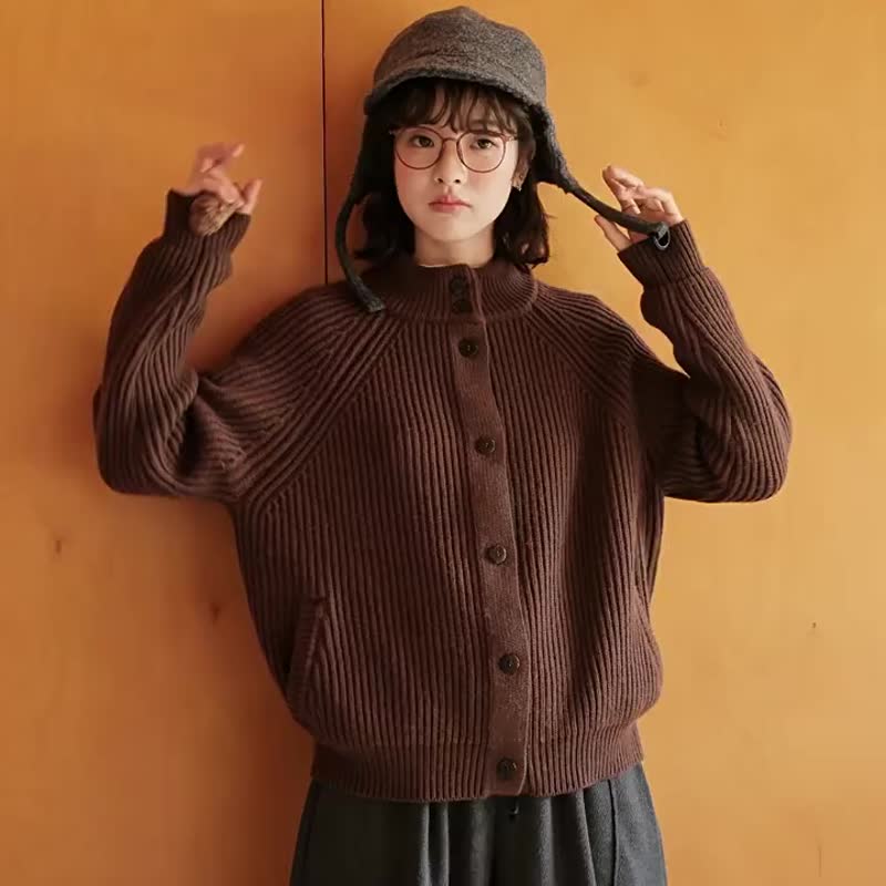 超细澳毛混纺立领针织衫 - 女装针织衫/毛衣 - 棉．麻 多色