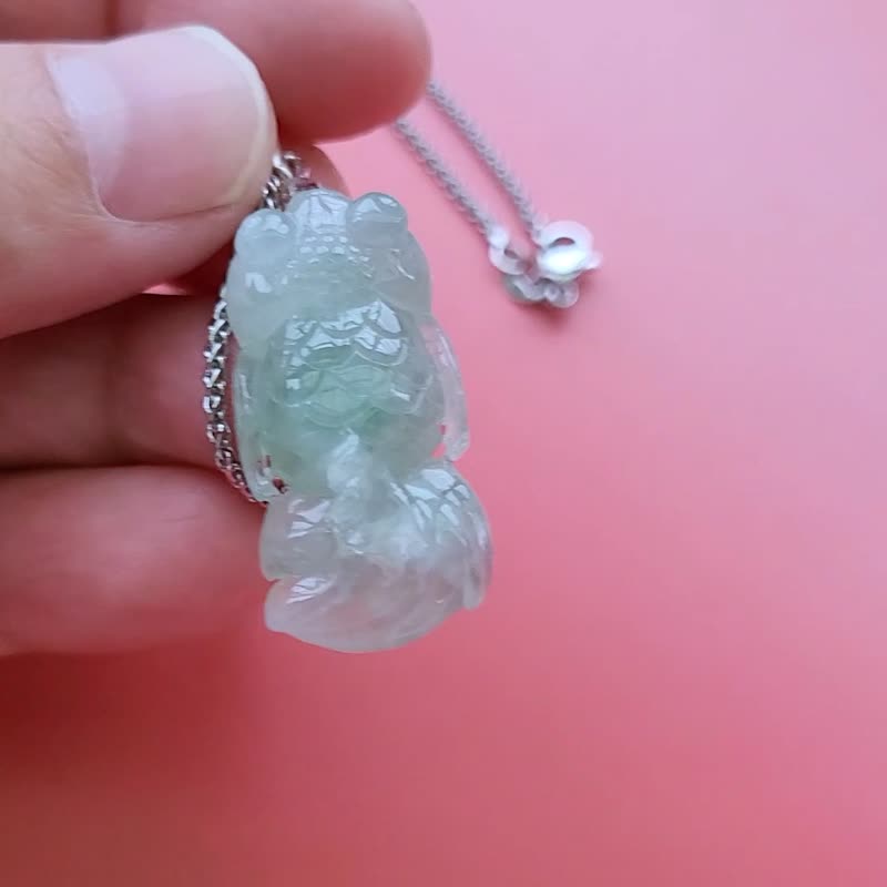 【亲翠】天然翡翠 高冰微玻睛飘花精工美金鱼粗链锁骨链 金玉满堂 - 项链 - 玉石 多色