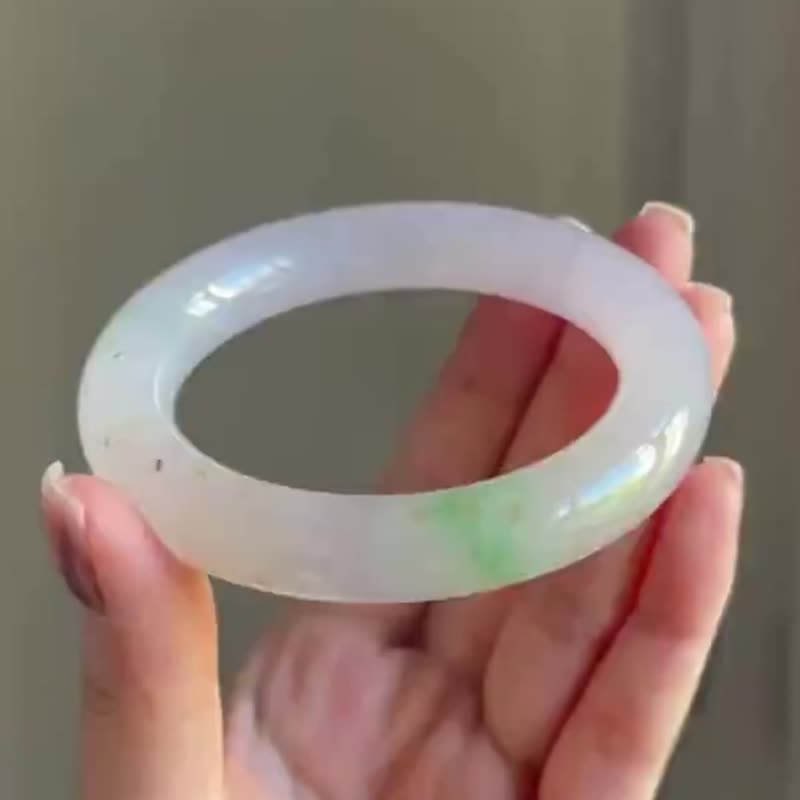 冰种翡翠天然翡翠玉镯 A玉手镯玉鈪 • 冰种樱花粉翡翠圆镯 - 手链/手环 - 玉石 粉红色