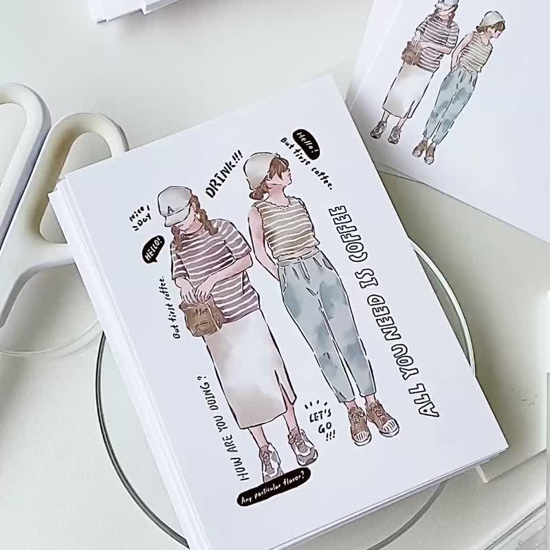 咖啡厅女子明信片/玛奇朵 - 卡片/明信片 - 纸 咖啡色