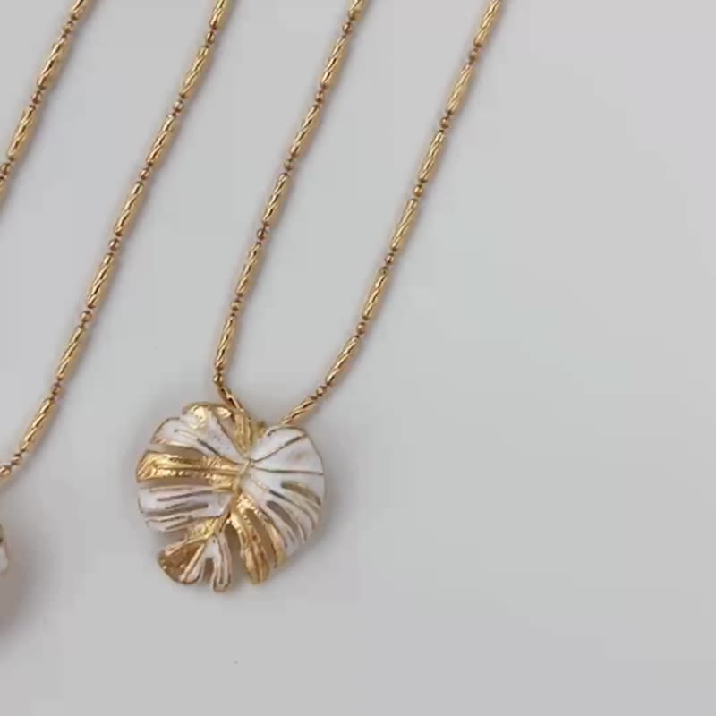 Monstera 龟背芋 * 植物系双层项链 - 项链 - 铜/黄铜 白色