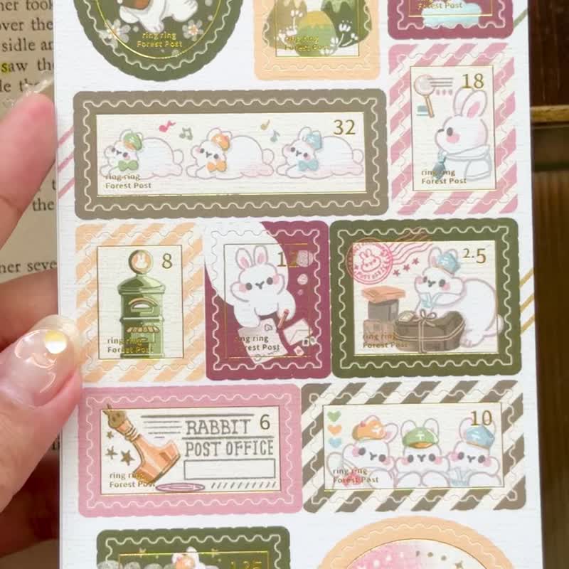 小兔邮差 - 烫金邮票贴纸 - 贴纸 - 纸 金色