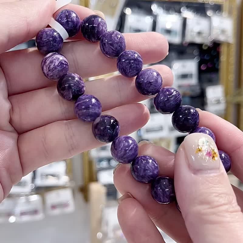 天然白纹浓色紫龙晶手珠11mm35.47g提高灵性免正能量受负能量影响 - 手链/手环 - 水晶 紫色