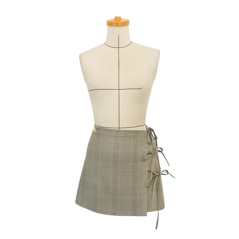 Aman No.88 绑带式一片裙短裙 杏色西装轻毛料 - 裙子 - 羊毛 