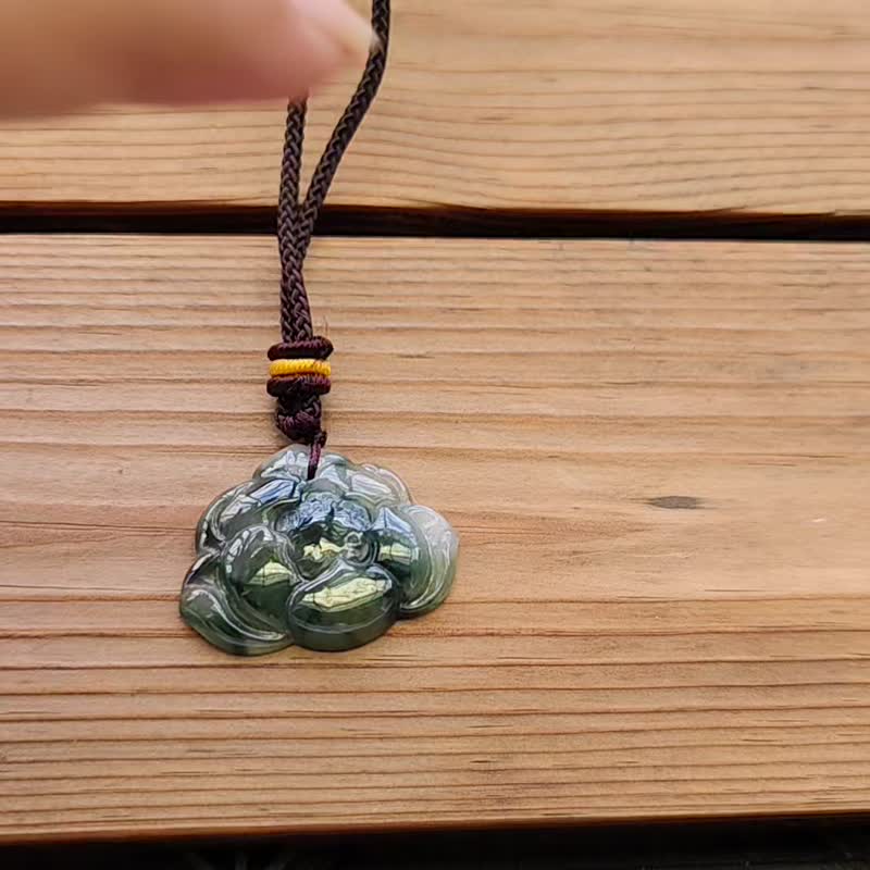 【亲翠】天然翡翠 冰飘花带黄美莲花调整式绳链 - 项链 - 玉石 多色
