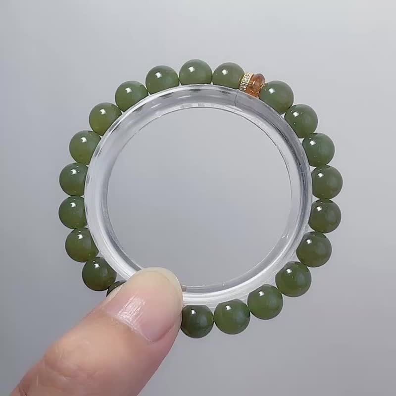 天然新疆和田玉 青海 8 mm 冰透澄碧玺 手链 - 手链/手环 - 玉石 绿色