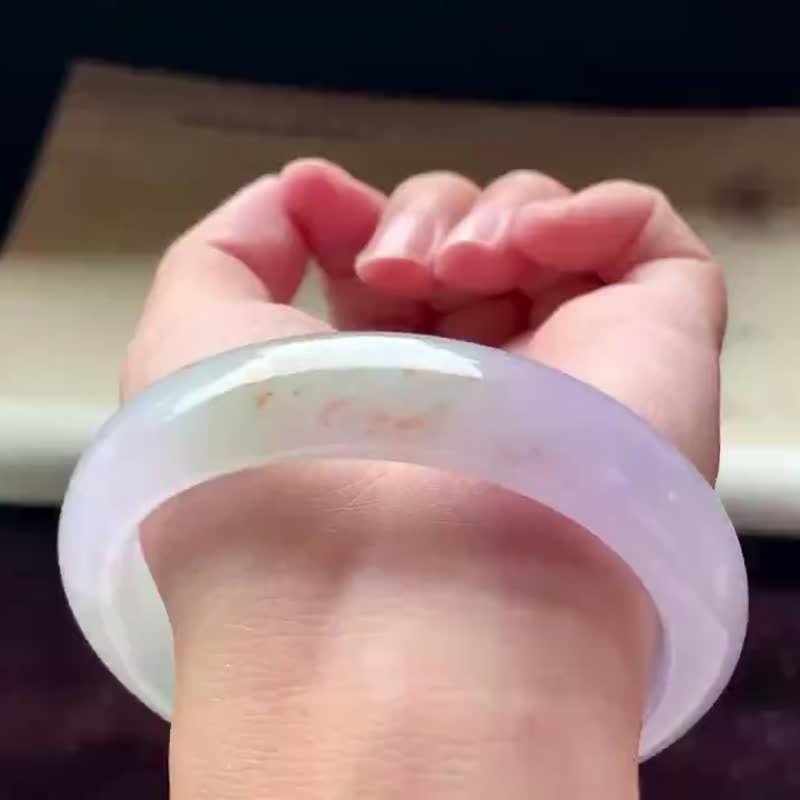 冰种翡翠天然翡翠玉镯 A玉手镯 玉鈪 • 糯冰种三彩翡翠贵妃镯 - 手链/手环 - 玉石 紫色