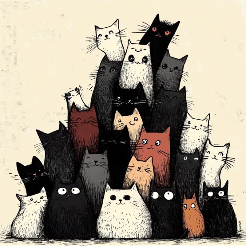 喵星人的聚会1 可爱猫咪插画挂画艺术微喷北欧风客厅卧室疗愈装饰 - 海报/装饰画/版画 - 棉 