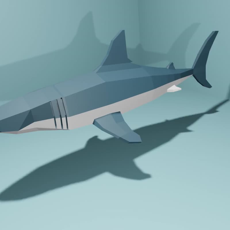 鲨鱼 LowPoly，折纸，纸艺。 3D模型，设计。 - 图文模板设计 - 其他材质 