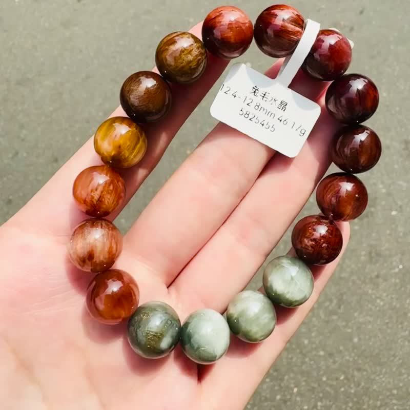 小资本秋冬色兔毛水晶12.4-12.8mm46.17g正向积极防负面带灰兔毛 - 手链/手环 - 水晶 多色