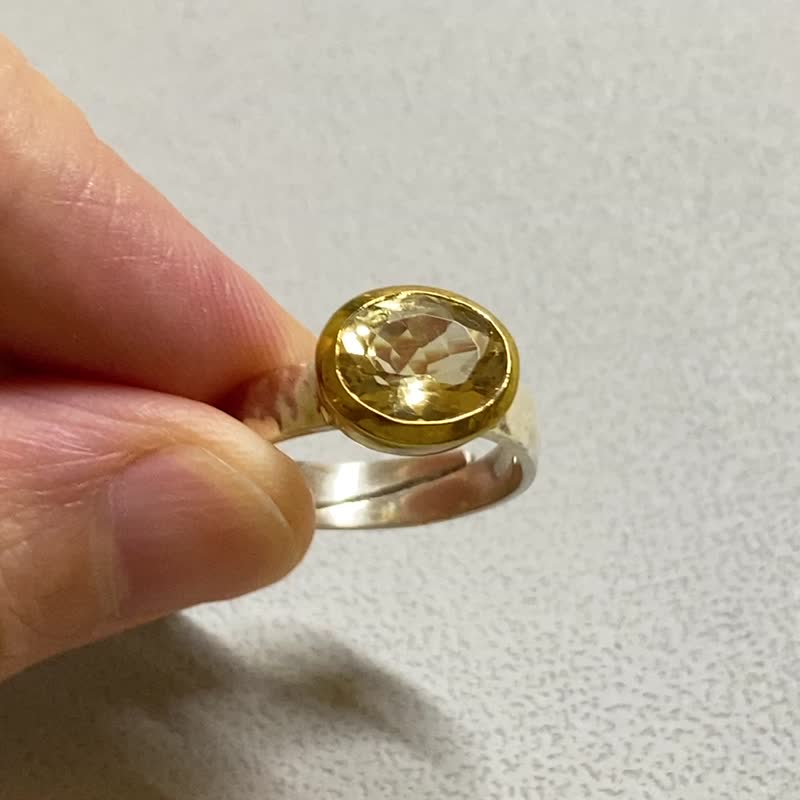 天然 黄水晶 925纯银 戒指 尼泊尔 手工制 - 戒指 - 水晶 黄色