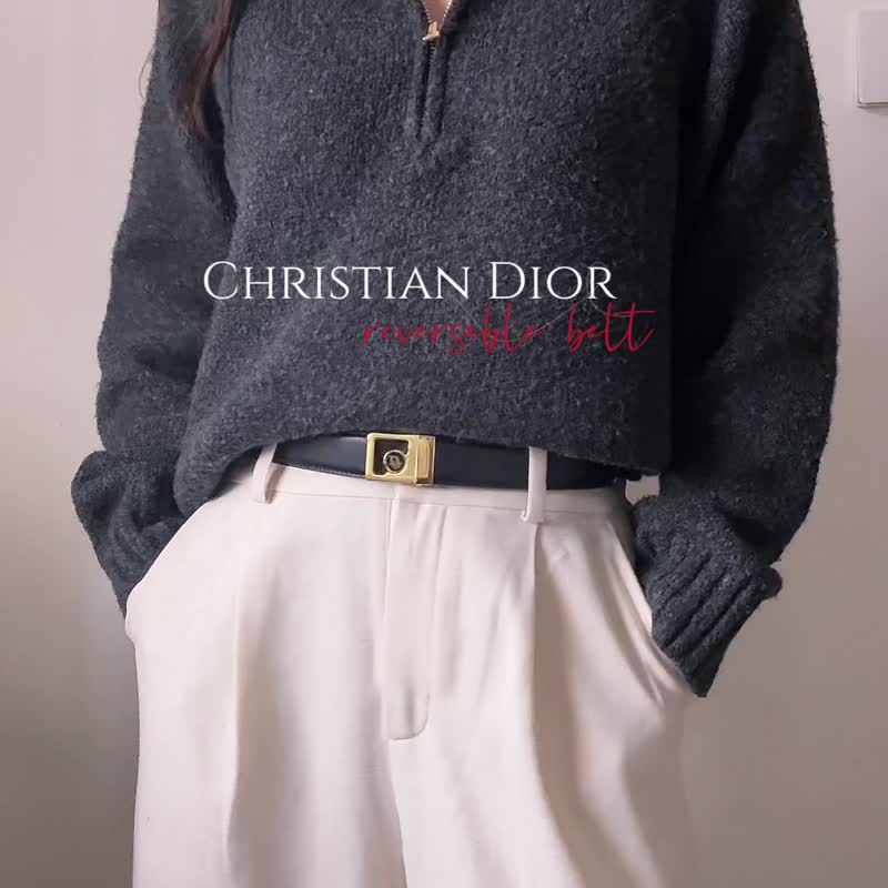 中古正品Christian Dior皮带扣 真皮双面腰带 男女适用 西班牙制 - 皮带/腰带 - 其他金属 黑色