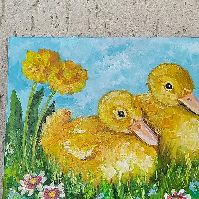 小鸭画两只鸟原创艺术蒲公英油画情侣鸟 - 海报/装饰画/版画 - 其他材质 黄色