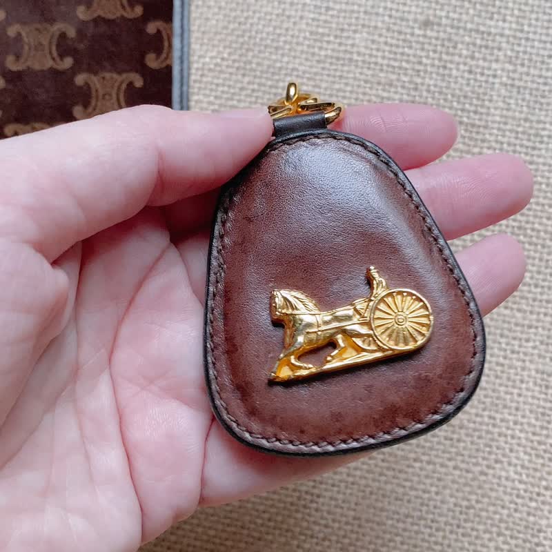 复古 CELINE 马车造型 棕色皮革 钥匙圈 包包吊饰 - 钥匙链/钥匙包 - 真皮 咖啡色