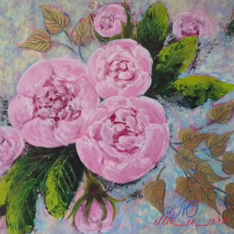 Pink Peony Painting Flower Original Art Floral Bouquet Wall Art Acrylic Painting - 海报/装饰画/版画 - 其他材质 多色