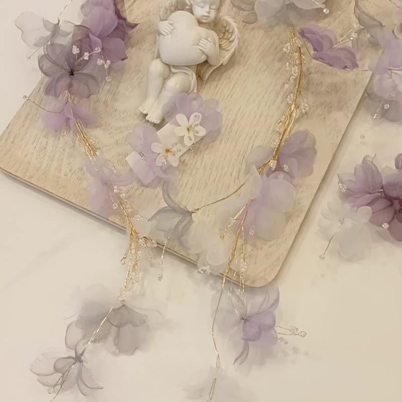 三日课程手工饰品师资养成 纱花五件组 发冠 发饰 戒指 耳环 - 金工/饰品 - 其他材质 