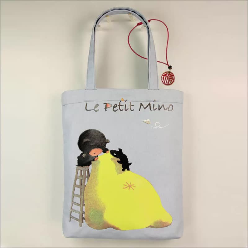 2件组直式托特包插画家包包x黄铜福字皮绳祝福文字挂饰 - 手提包/手提袋 - 棉．麻 多色