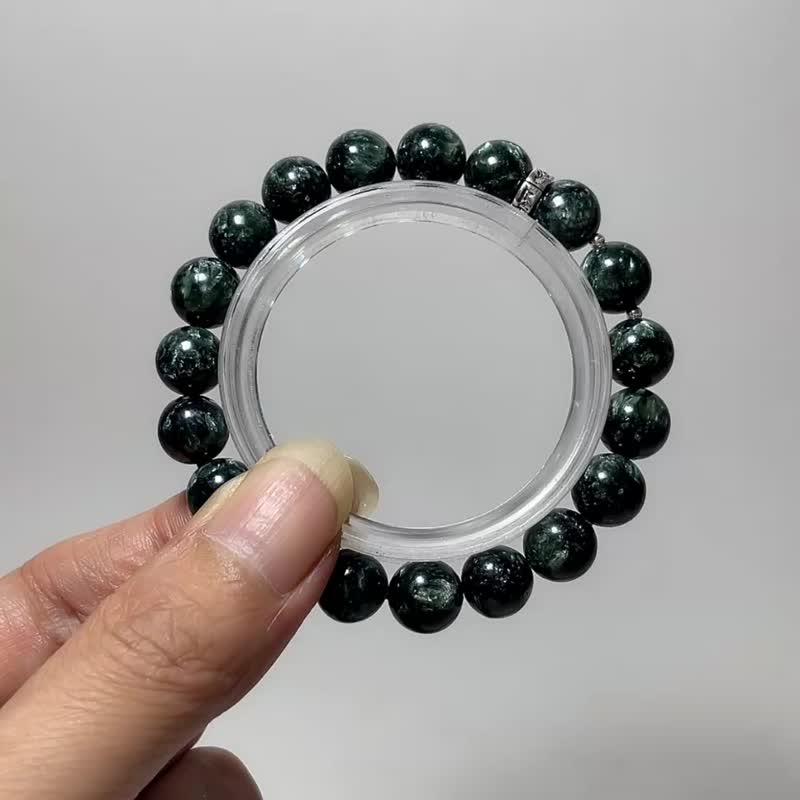 天然矿石 绿龙晶 9.5 mm 925纯银 手链 - 手链/手环 - 宝石 绿色