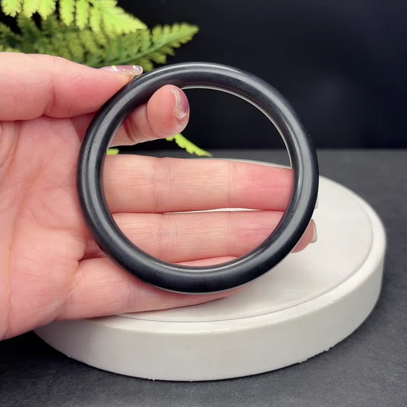 超毕业级 和田墨玉手镯 59MM 老料圆条黑玉手环 附证书 古意盎然 - 手链/手环 - 玉石 黑色