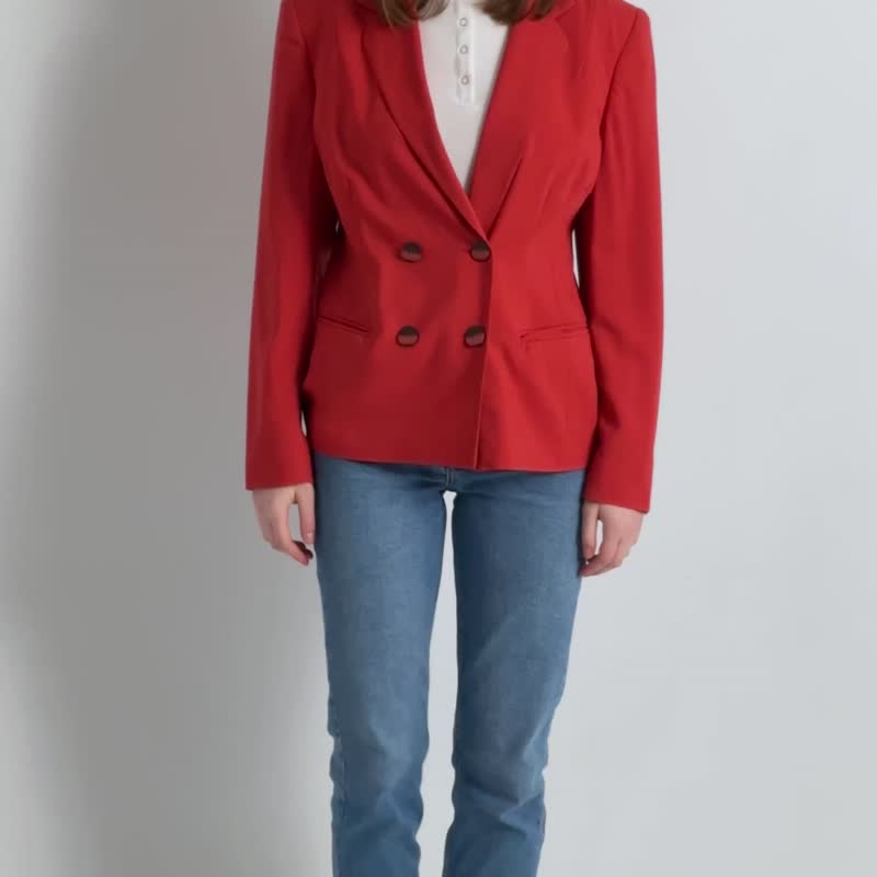 CERRUTI 1881 羊毛长袖红色中长款钮扣西装外套 M 码 7090 - 女装西装外套/风衣 - 羊毛 红色