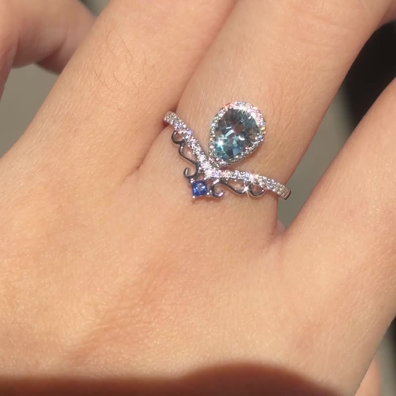 18k金送礼精选海蓝宝钻石戒指 - 戒指 - 宝石 蓝色