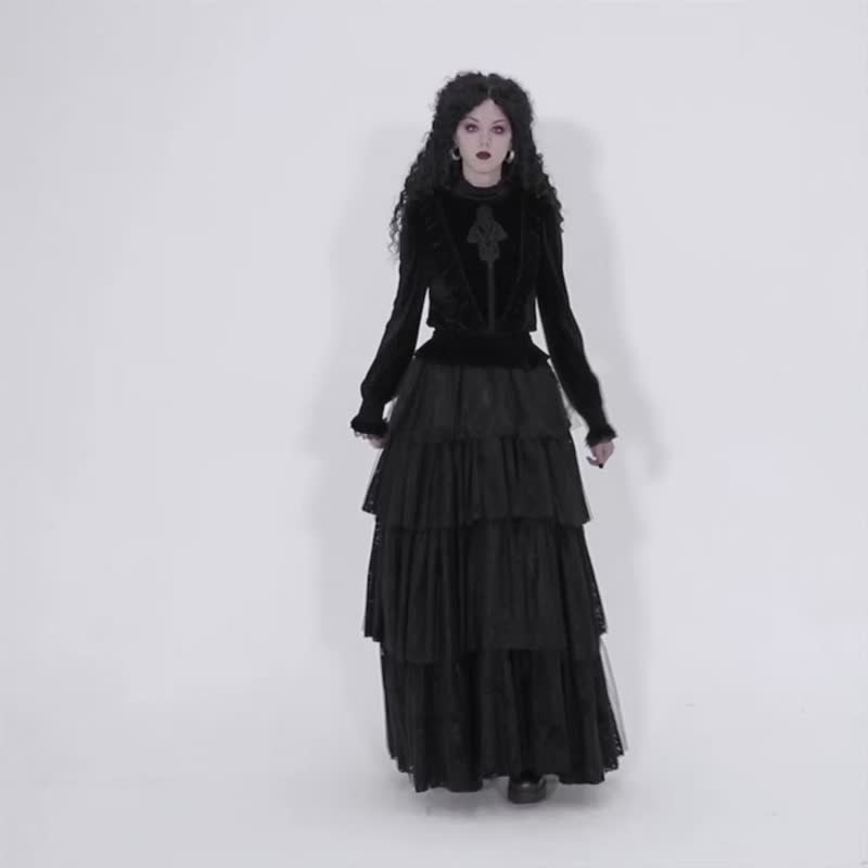 哥德黑魔法暗纹丝绒上衣 - 女装上衣 - 其他材质 黑色