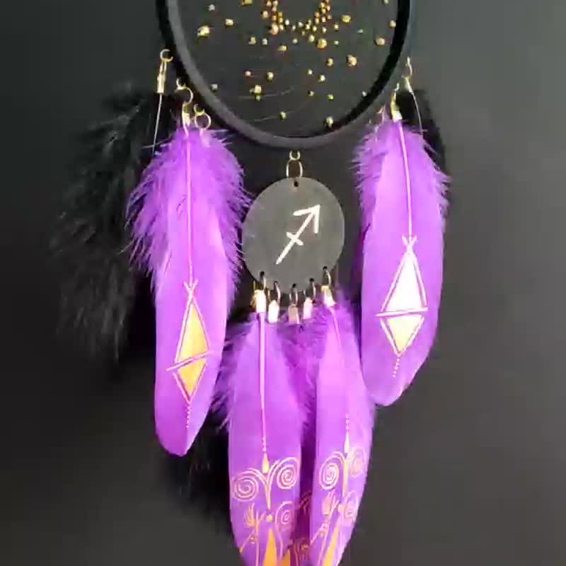 Purple zodiac dreamcatcher Sagittarius Star Sign ราศีธนู Personalized zodiac - 墙贴/壁贴 - 绣线 紫色