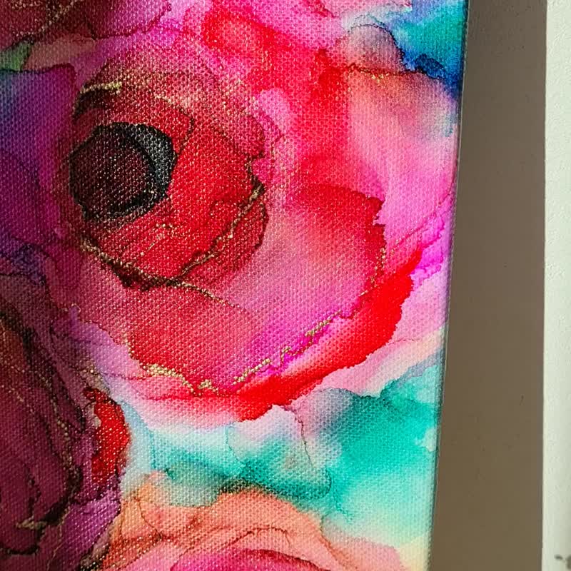 Large roses original art painting on canvas Flower wall art Abstract roses paint - 墙贴/壁贴 - 棉 红色
