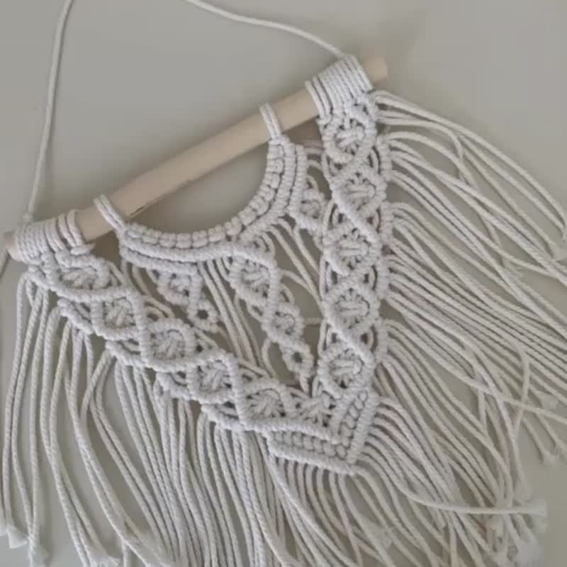 Macrame 波希米亚 编织双层菱形吊饰 - 摆饰 - 棉 白色