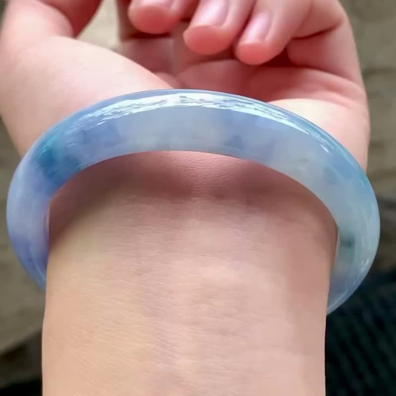 冰种 天然翡翠 缅甸 A玉 玉镯 • 冰种莫奈花园翡翠圆镯 - 手链/手环 - 玉石 蓝色