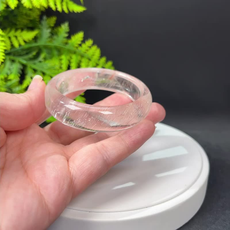 超稀有玻璃体白色兔毛水晶手镯50MM 闪片全顺飘铜发晶手环 活力 - 手链/手环 - 水晶 白色