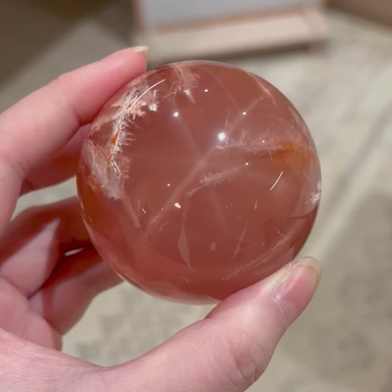 6.1cm 星光粉晶球白幽灵共生 身心健康 心轮 爱 脉轮疗愈 冥想 - 摆饰 - 水晶 粉红色