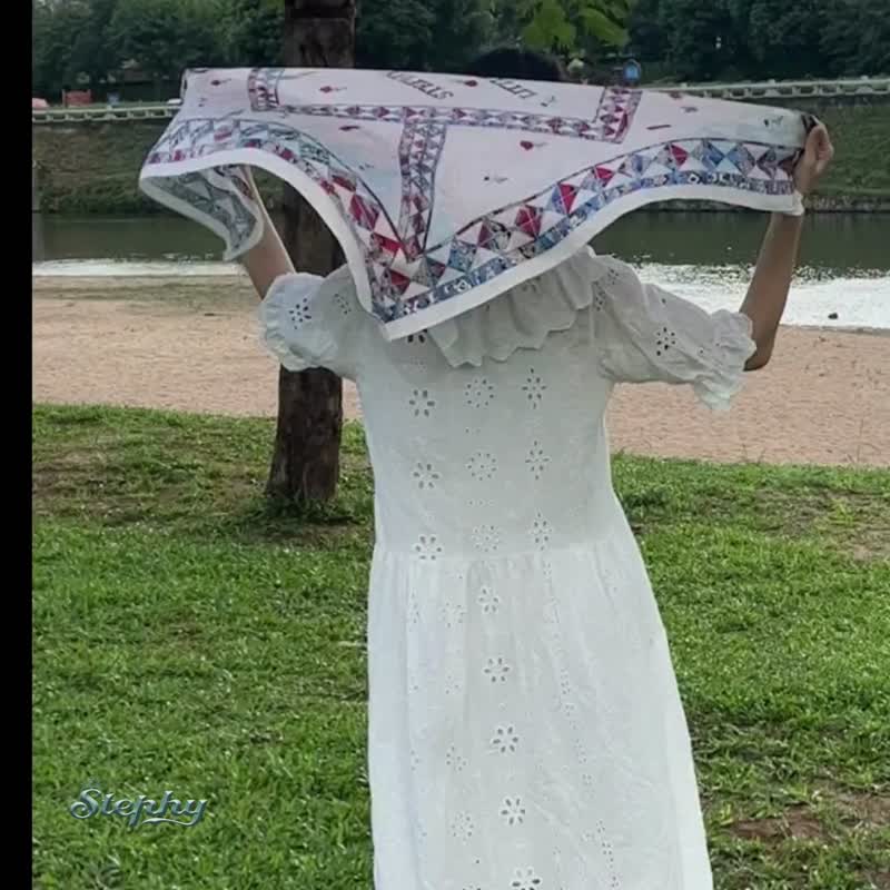 【精美礼盒】| 手绘复古花方形大丝巾连丝巾扣高雅礼物 - 丝巾 - 其他材质 