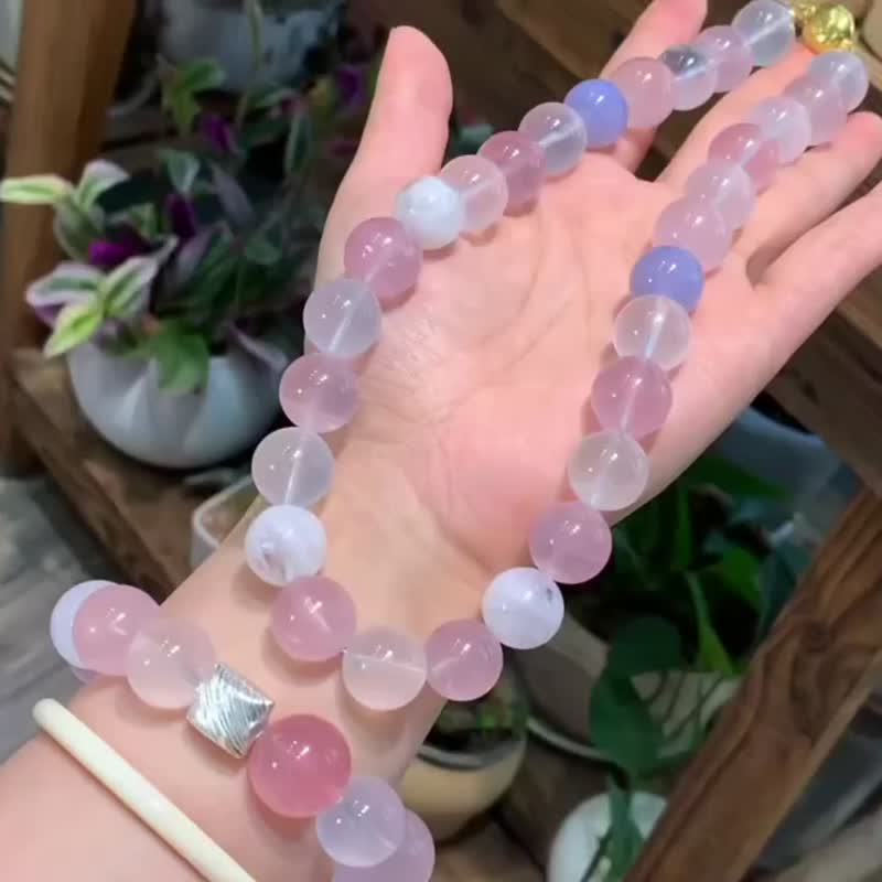 朱珠同款 原创设计款粉粉嫩嫩天然莫桑比克粉晶大颗粒手链项链 - 手链/手环 - 玉石 