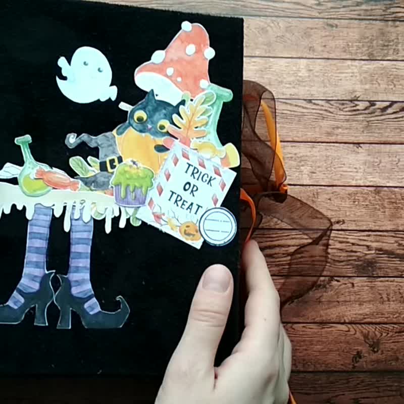 Magic junk journal handmade Halloween junk book notebook Witch thick diary - 笔记本/手帐 - 纸 黑色
