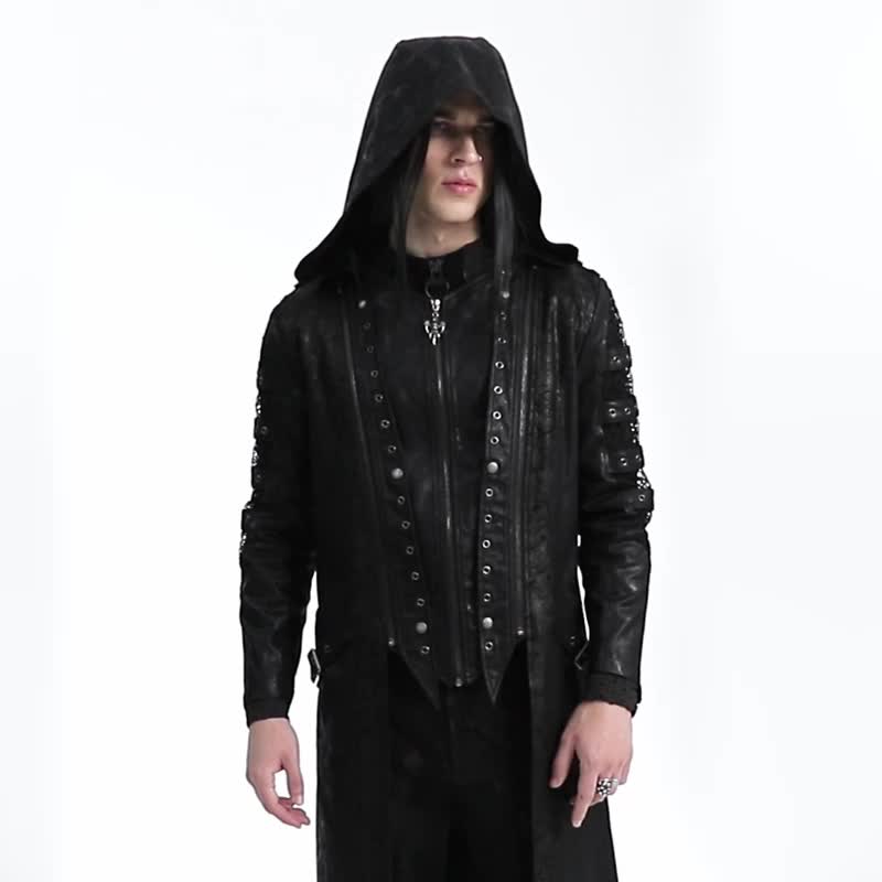 庞克巫师暗巷仪式连帽长外套 / 可拆连帽 - 男装外套 - 其他材质 黑色