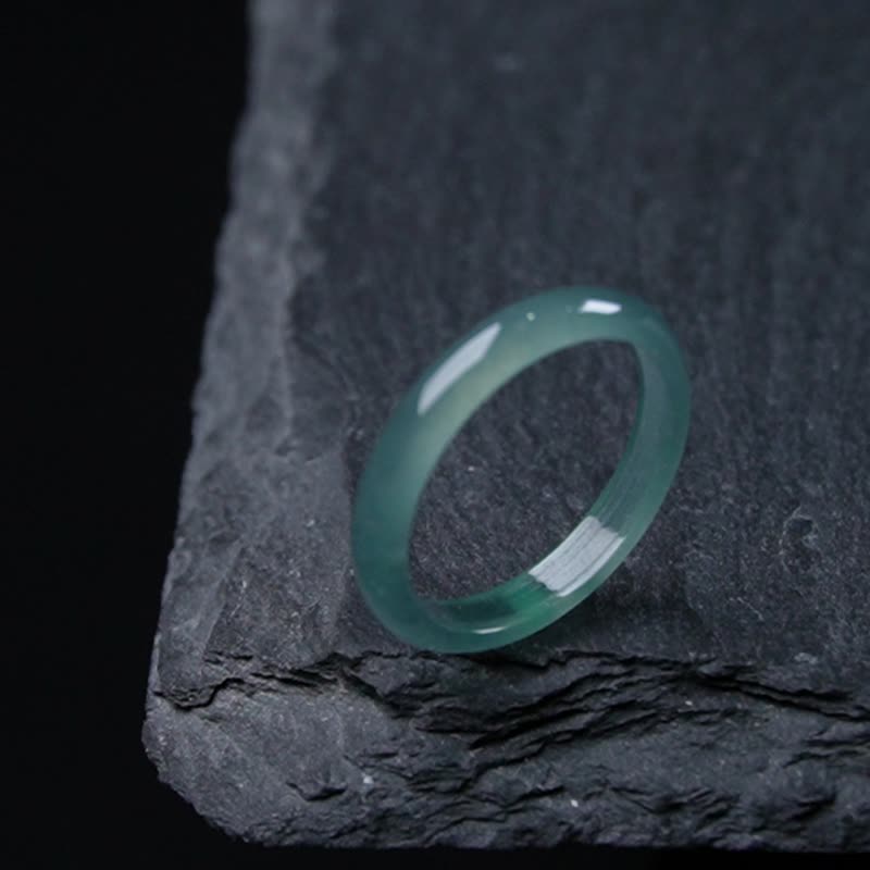 冰种蓝水翡翠戒指戒圈 | 国际8.5围 | 天然翡翠A货 | 送礼 - 戒指 - 玉石 蓝色