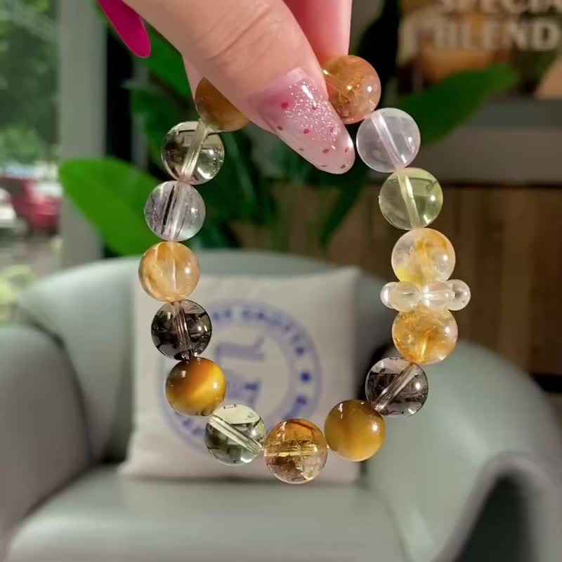 天然金虎眼黄塔晶白水晶黑发晶茶晶黄水晶多宝手链缓压稳定情绪 - 手链/手环 - 水晶 